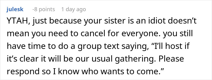 Comment criticizing a decision about Thanksgiving hosting rules. Comment criticizing a decision about Thanksgiving hosting rules.