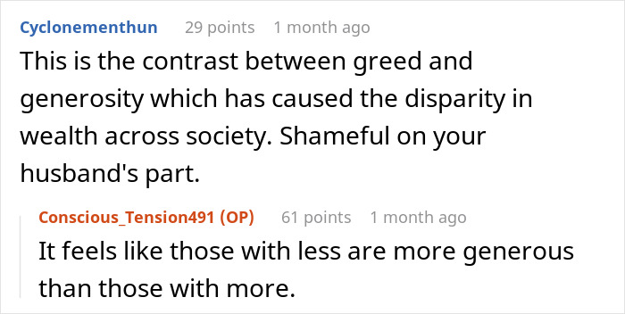 Reddit comment discussion on a hypocritical husband's behavior concerning a family will. Reddit comment discussion on a hypocritical husband's behavior concerning a family will.