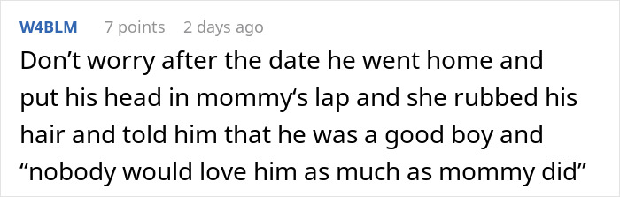 Text from social media about a date involving a mom.