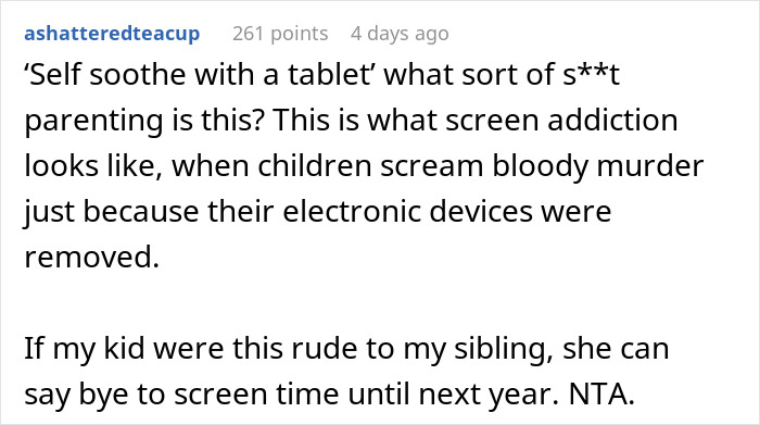 Reddit comment about parenting challenges and screen addiction.
