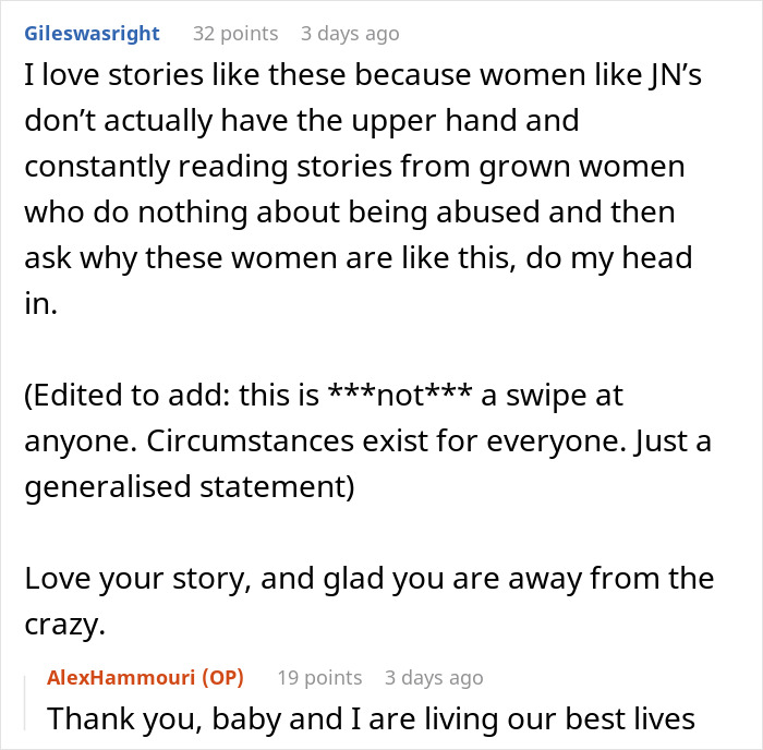 Reddit comments discussing boundaries and family dynamics related to child handling.