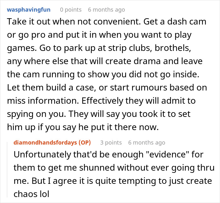 Reddit comments discussing strategies involving an ex-father-in-law and AirTag during a divorce scenario. Reddit comments discussing strategies involving an ex-father-in-law and AirTag during a divorce scenario.