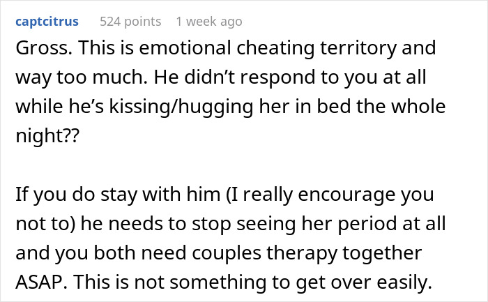 A Reddit comment discussing emotional cheating. A Reddit comment discussing emotional cheating.