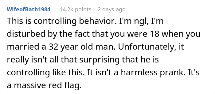 Reddit comment discussing controlling behavior related to a TikTok trend confession, highlighting relationship concerns.