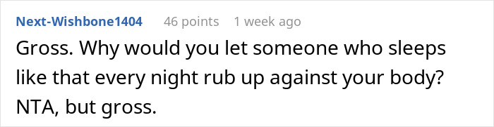 Comment criticizing the state of a boyfriend's bed, calling it gross and expressing disbelief.