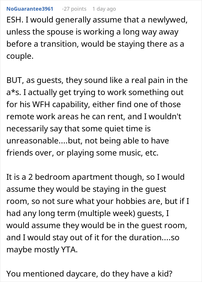 Text exchange about a couple imposing rules at a sister's apartment, discussing space and guest etiquette.