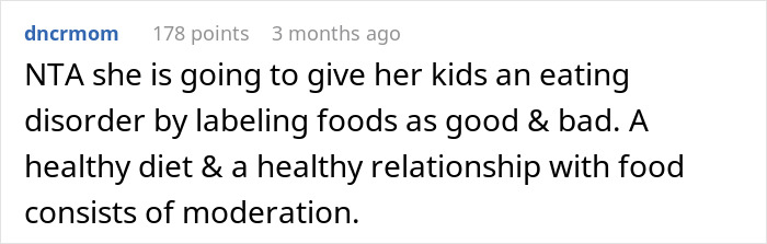 Reddit comment discussing healthy eating and a balanced approach to food. Reddit comment discussing healthy eating and a balanced approach to food.