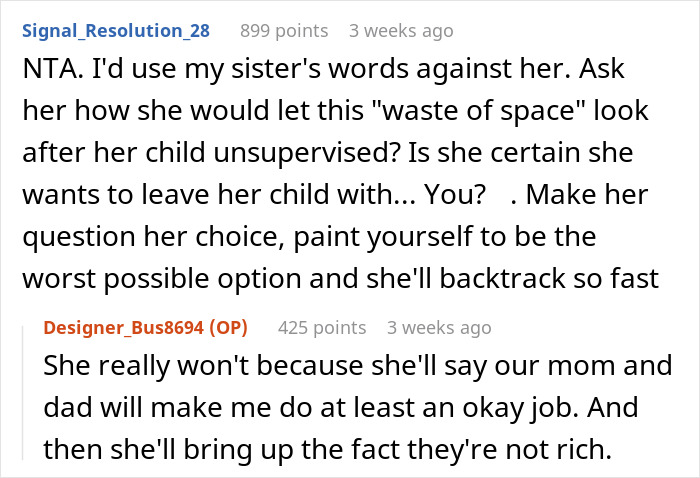 Comment exchange on a forum discussing a woman wanting her teen brother to change his name for her baby.