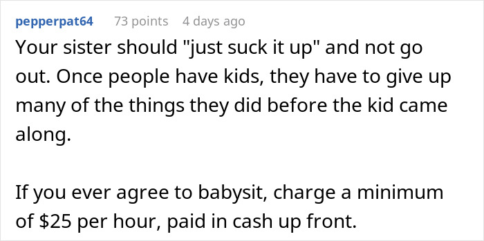 Sis Accuses Woman Of “Ruining Family Bonds” Because She Won’t Babysit Niece For A $25 Coupon Sis Accuses Woman Of “Ruining Family Bonds” Because She Won’t Babysit Niece For A $25 Coupon
