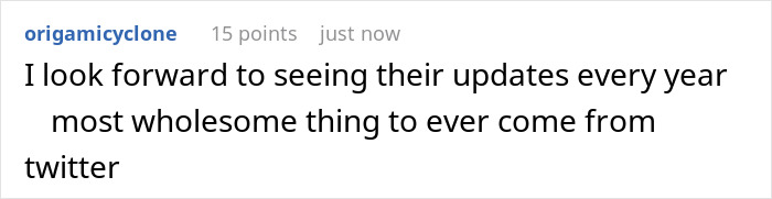 Reddit comment expressing excitement for viral strangers' annual Thanksgiving updates.