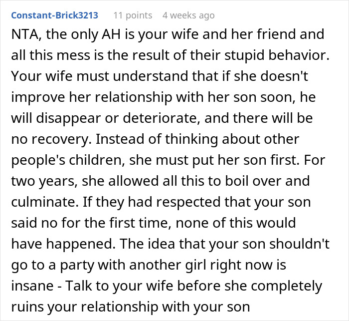 Discussion about family dynamics and conflict over son's relationship choices.
