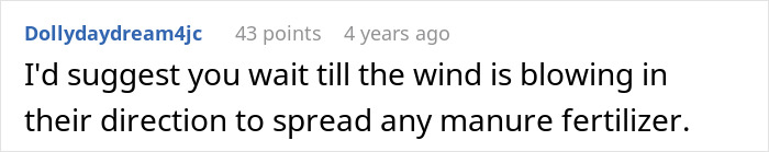 Comment humorously suggests spreading manure towards HOA.
