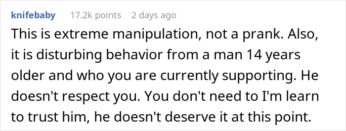 Text message criticizing manipulative behavior in TikTok trend, highlighting age difference and lack of respect.