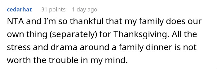 Text excerpt about family Thanksgiving stress and drama, expressing gratitude for celebrating separately. Text excerpt about family Thanksgiving stress and drama, expressing gratitude for celebrating separately.