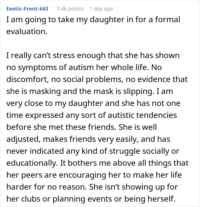 Parent Seeks Advice After Calling Out Daughter In Front Of Her Friends That She Doesn't Have Autism Parent Seeks Advice After Calling Out Daughter In Front Of Her Friends That She Doesn't Have Autism