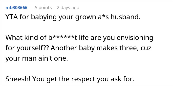 Reddit comment criticizing a man for not helping his pregnant wife with their toddler.