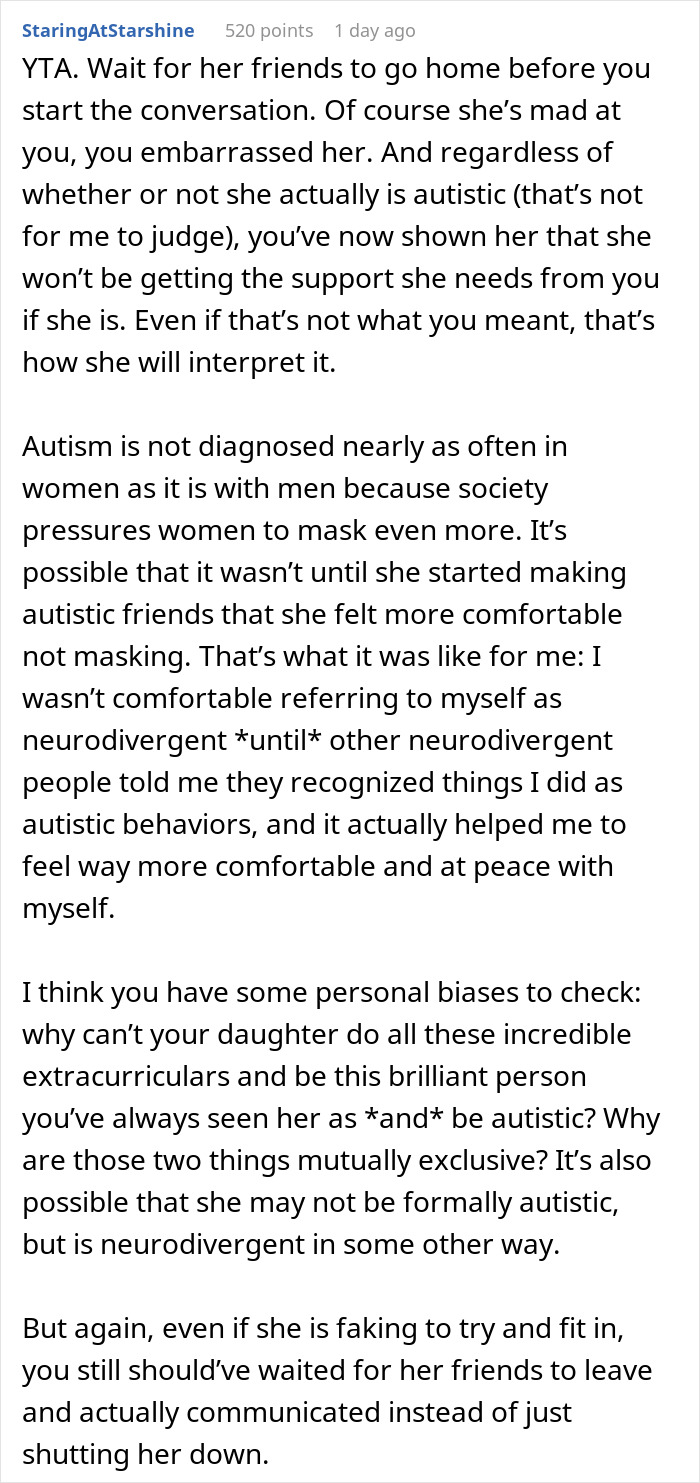 Parent Seeks Advice After Calling Out Daughter In Front Of Her Friends That She Doesn't Have Autism Parent Seeks Advice After Calling Out Daughter In Front Of Her Friends That She Doesn't Have Autism