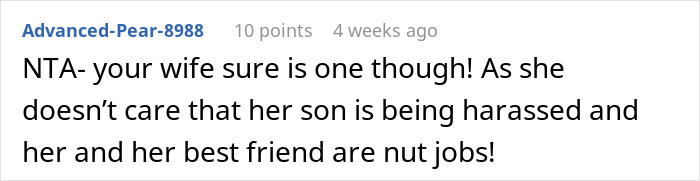Comment discussing dad supporting son over family friend's daughter drama.