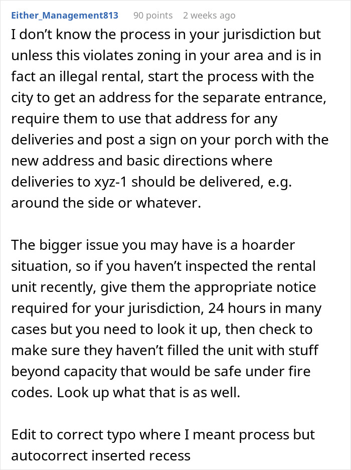 Comment about rental zoning, tenant issues, and hoarding advice.