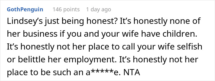 Reddit comment discussing a woman's rudeness, emphasizing boundaries and inappropriate remarks.