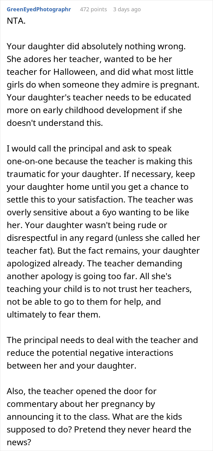 Pregnant Teacher Outraged By 6YO That Chose To Dress Up As Her For Halloween, Kid Left In Tears Pregnant Teacher Outraged By 6YO That Chose To Dress Up As Her For Halloween, Kid Left In Tears