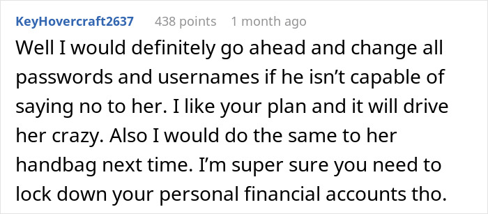 Comment suggests changing passwords to prevent MIL from snooping.