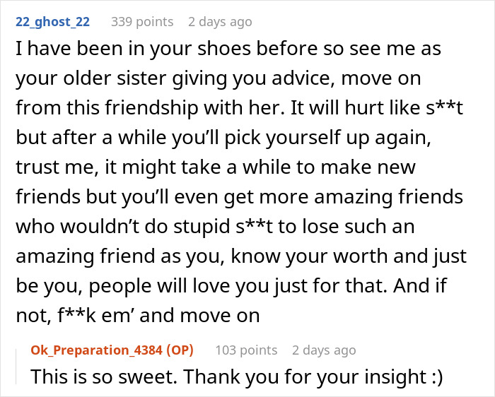 Text conversation about friendship advice after accidental revelation.