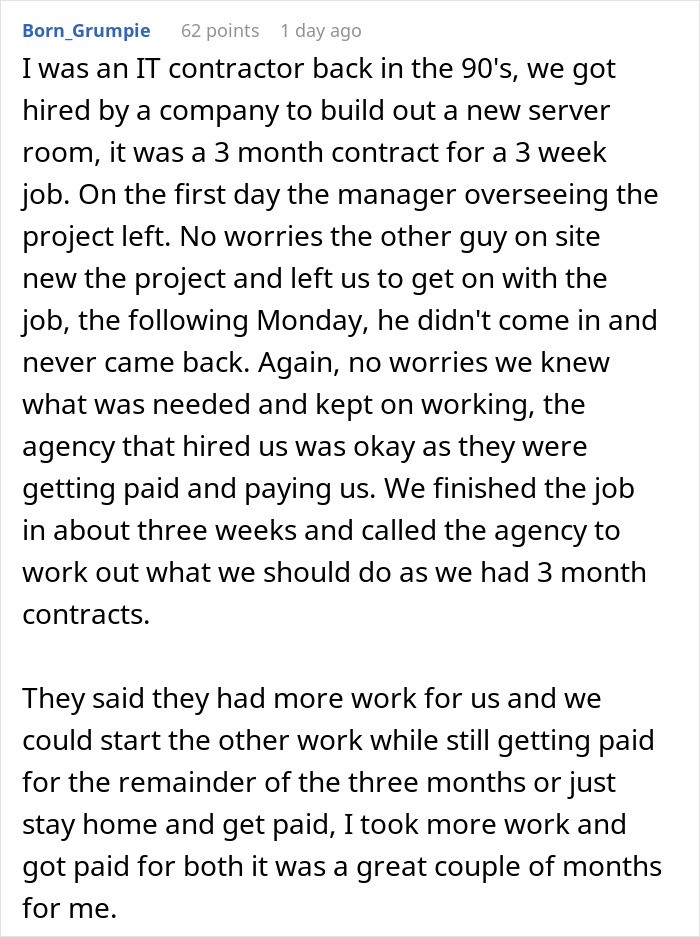 Text story about working too fast and gaining extra work through malicious compliance. Text story about working too fast and gaining extra work through malicious compliance.