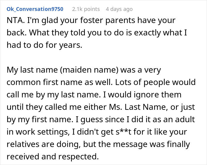 Text conversation discussing the importance of using a person's real name with extended family.
