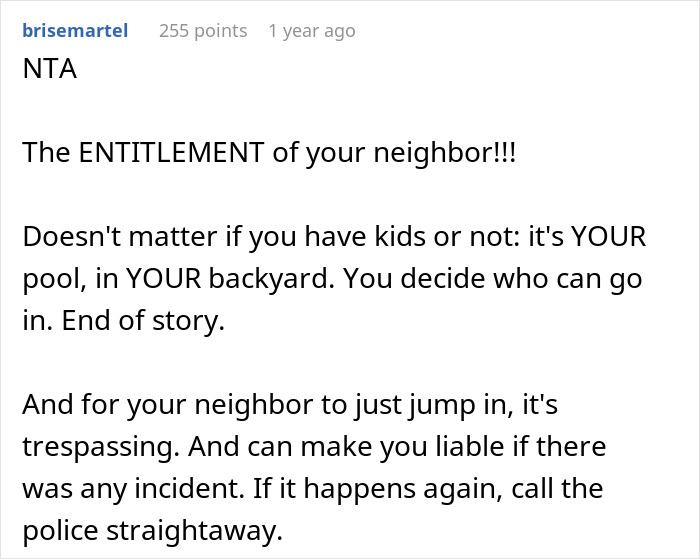 Text exchange about entitlement and pool trespassing. Text exchange about entitlement and pool trespassing.