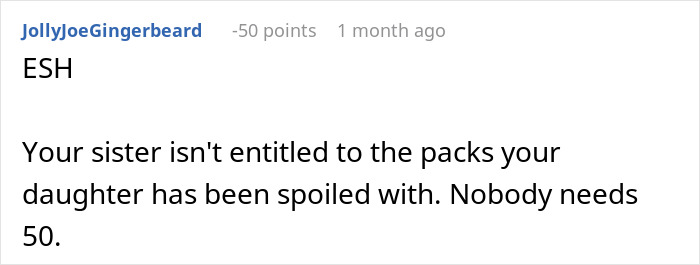 Reddit comment criticizing entitlement over a child's rare backpack collection. Reddit comment criticizing entitlement over a child's rare backpack collection.