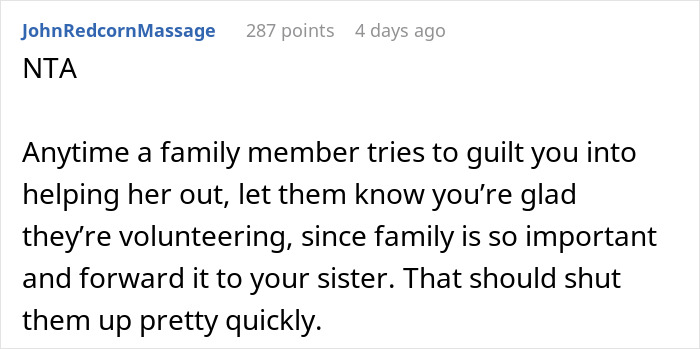 Sis Accuses Woman Of “Ruining Family Bonds” Because She Won’t Babysit Niece For A $25 Coupon Sis Accuses Woman Of “Ruining Family Bonds” Because She Won’t Babysit Niece For A $25 Coupon