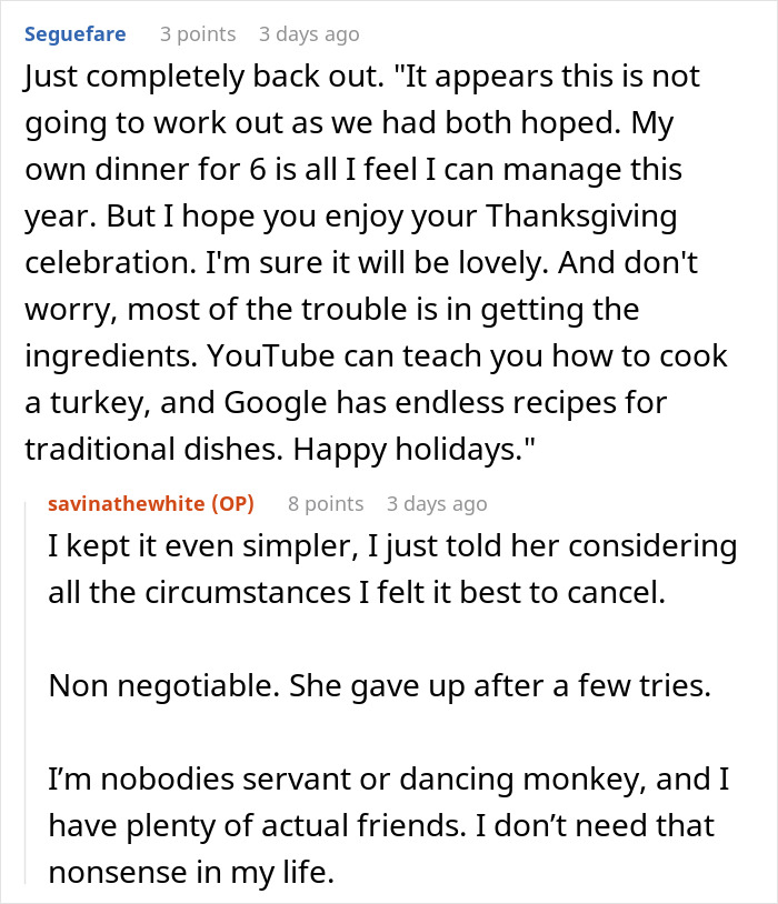 Woman Balks Out Of Thanksgiving After Friend’s Demands Turn “Toxic And Manipulative” Woman Balks Out Of Thanksgiving After Friend’s Demands Turn “Toxic And Manipulative”