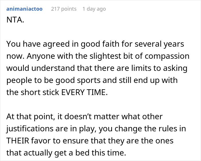 Text conversation about a couple ending up on an air mattress during family holidays, expressing frustration.