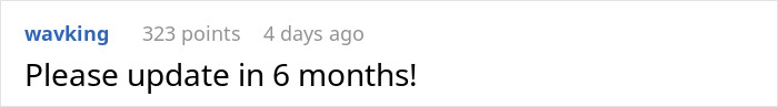Screenshot of a Reddit comment saying, "Please update in 6 months! Screenshot of a Reddit comment saying, "Please update in 6 months!