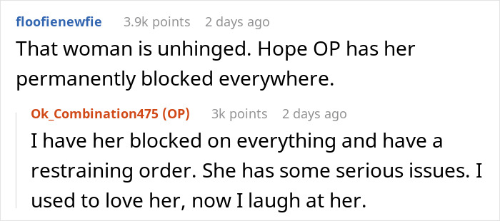 Reddit comments discussing entitlement after relationship issues and restraining order. Reddit comments discussing entitlement after relationship issues and restraining order.