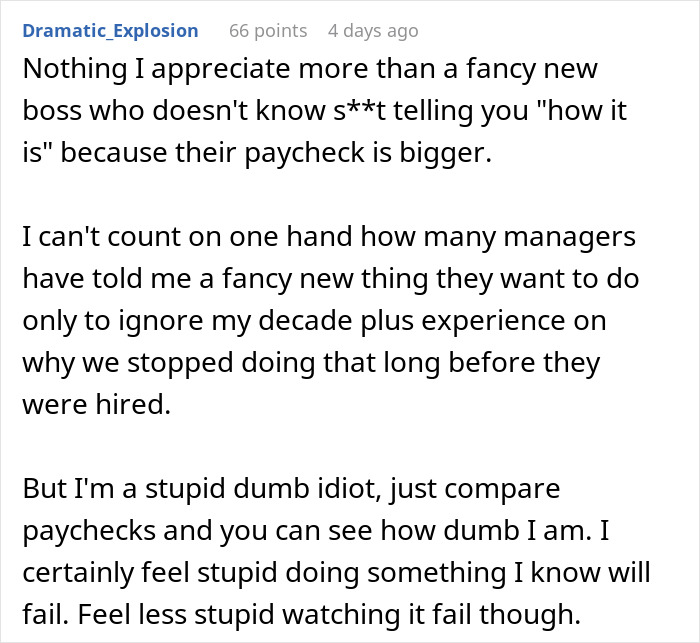 Text about a frustrated employee sharing their experience with ignored input from managers and superiors. Text about a frustrated employee sharing their experience with ignored input from managers and superiors.