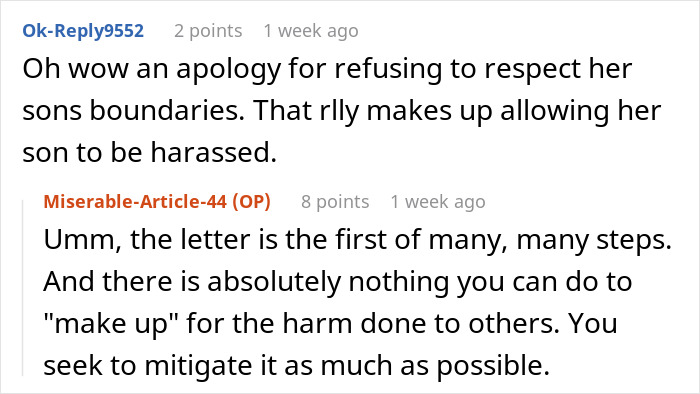 Screenshot of online comments about a dad supporting his son, leading to family drama.