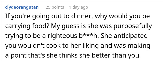 Reddit comment discussing a woman refusing to invite her brother's girlfriend to Thanksgiving due to disrespectful behavior. Reddit comment discussing a woman refusing to invite her brother's girlfriend to Thanksgiving due to disrespectful behavior.