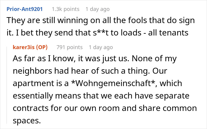 Reddit comments about tenants and landlords discussing confusing rental contracts.