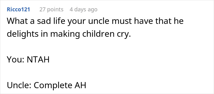 Comment discussing an uncle's cruel prank and fart spray use with an opinion on who's the antagonist. Comment discussing an uncle's cruel prank and fart spray use with an opinion on who's the antagonist.