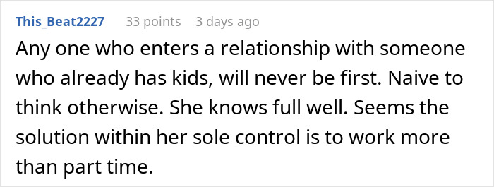 Reddit comment discussing relationships and priorities with kids involved.