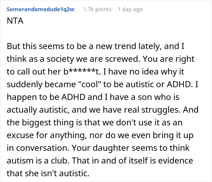 Parent Seeks Advice After Calling Out Daughter In Front Of Her Friends That She Doesn't Have Autism Parent Seeks Advice After Calling Out Daughter In Front Of Her Friends That She Doesn't Have Autism