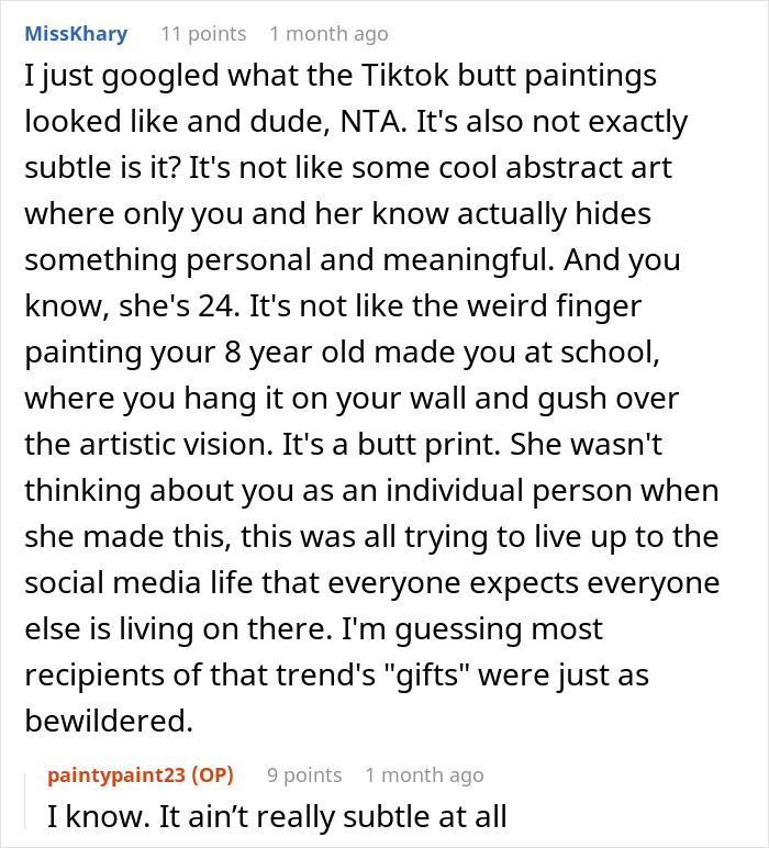 "A Homemade Piece Of Artwork": Guy Hates GF's Birthday Gift, Says It Makes Him Uncomfortable "A Homemade Piece Of Artwork": Guy Hates GF's Birthday Gift, Says It Makes Him Uncomfortable