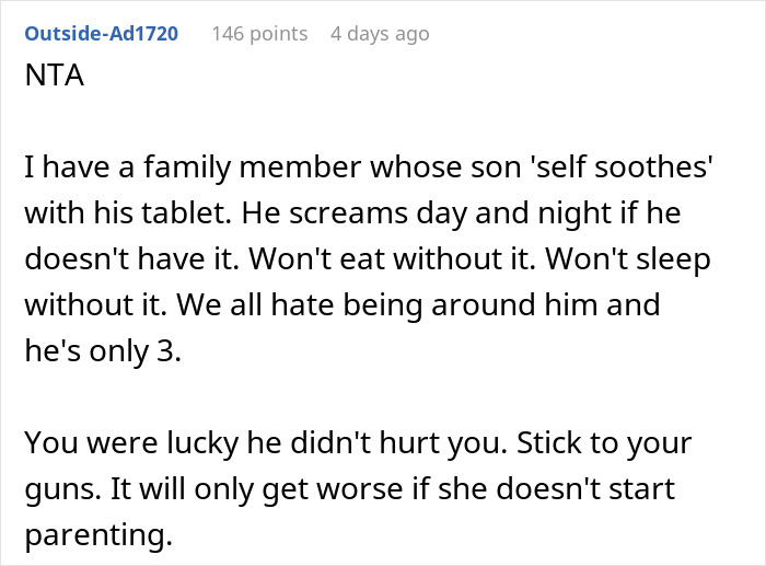Reddit comment discusses consequences of poor parenting after nephew's behavior leads to aunt quitting babysitting.