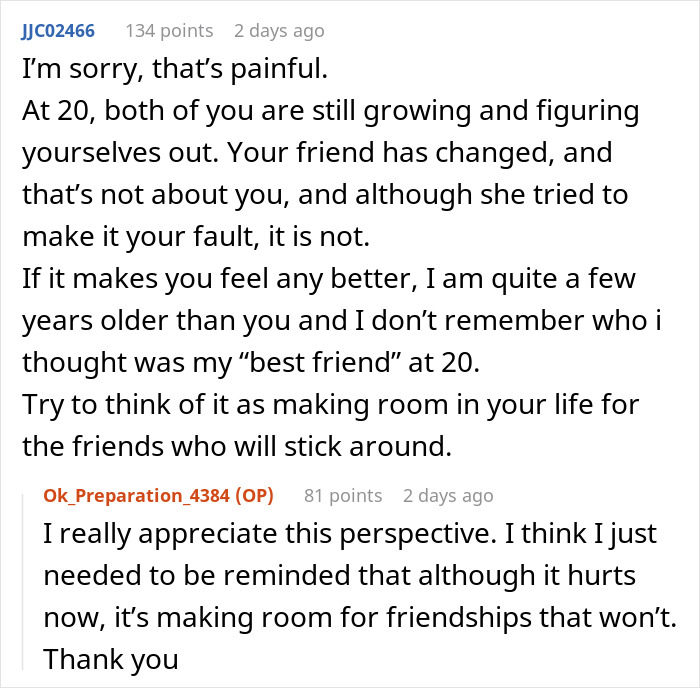 Discussion on friendship changes and emotional advice after an accidental text reveals resentment.