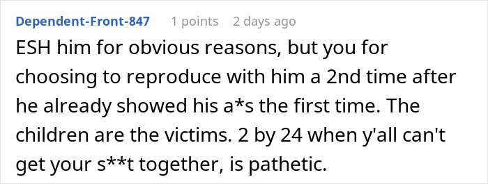 Reddit comment criticizing a couple's relationship dynamics involving a pregnant wife and toddler.