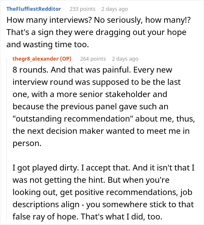 Comment thread discussing recruiter ghosting after multiple interview rounds.