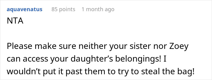 Reddit response discussing daughter's rare backpack and family access concerns. Reddit response discussing daughter's rare backpack and family access concerns.