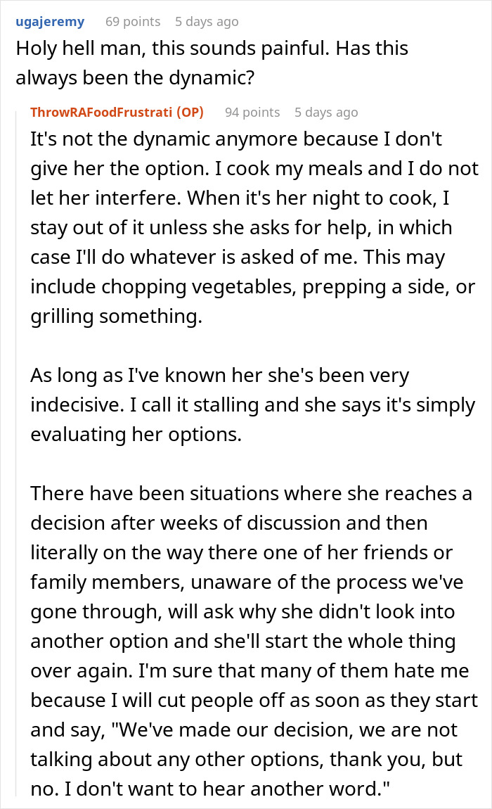 Reddit discussion about wife’s food complaints and household cooking dynamics. Reddit discussion about wife’s food complaints and household cooking dynamics.